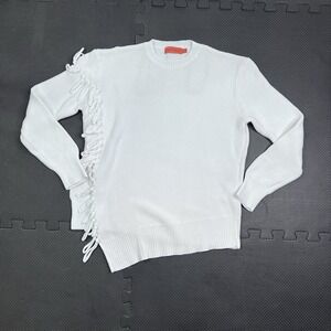 Manning Cartell White Knit Sweater Sm Asymmetric Fringe Avant Garde‎ Minimalist